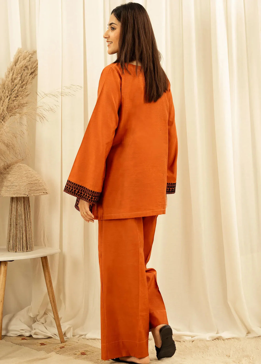 Fahza Pret Embroidered Cotton 2 Piece Suit Caramel