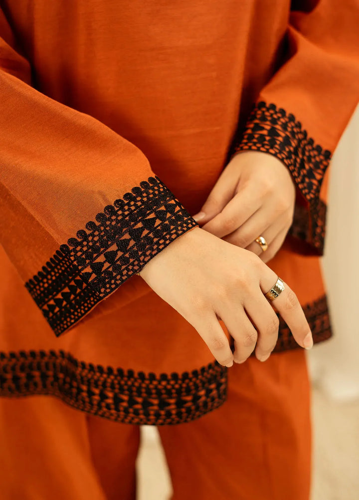 Fahza Pret Embroidered Cotton 2 Piece Suit Caramel