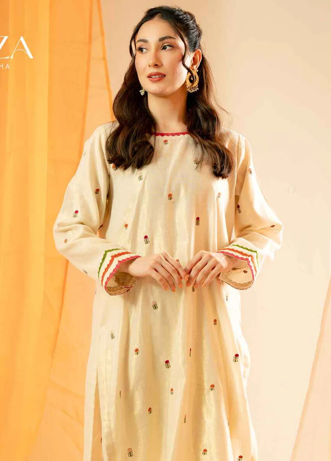 Fahza Pret Embroidered Shimmery 2 Piece Suit Moonlight