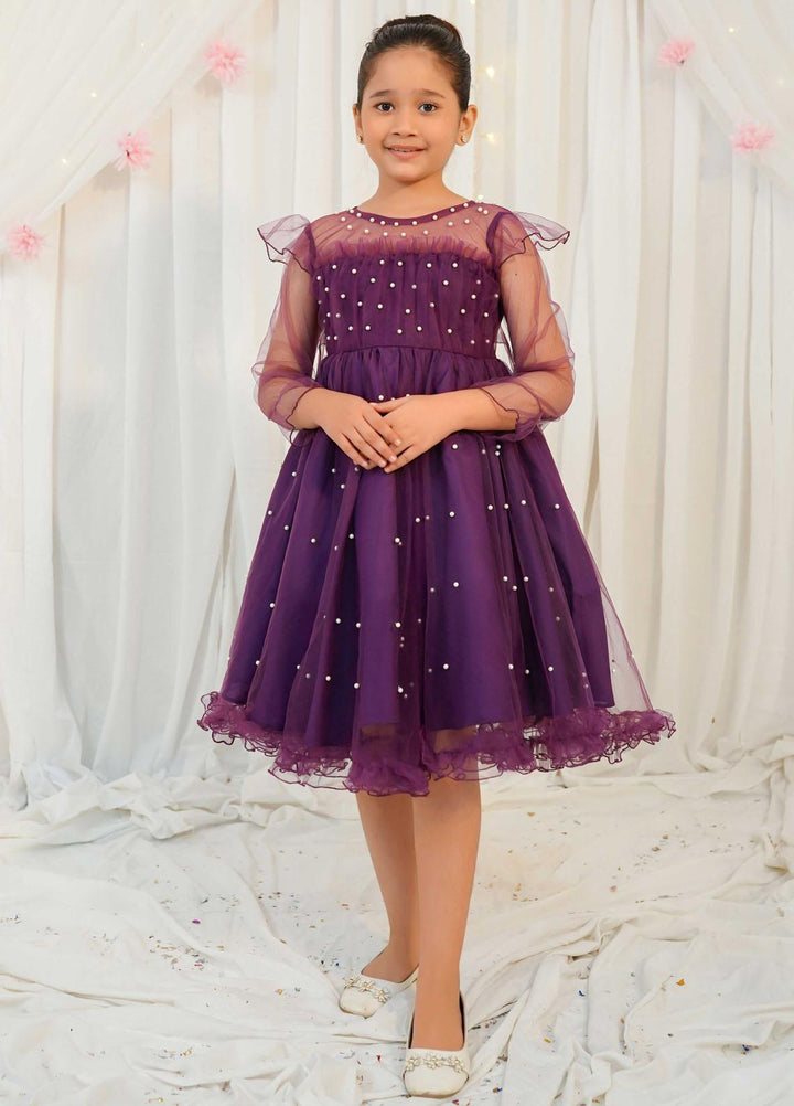 Modest Pret Fancy Net Frock Violet
