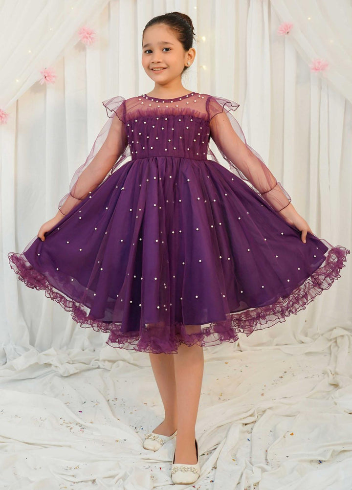 Modest Pret Fancy Net Frock Violet