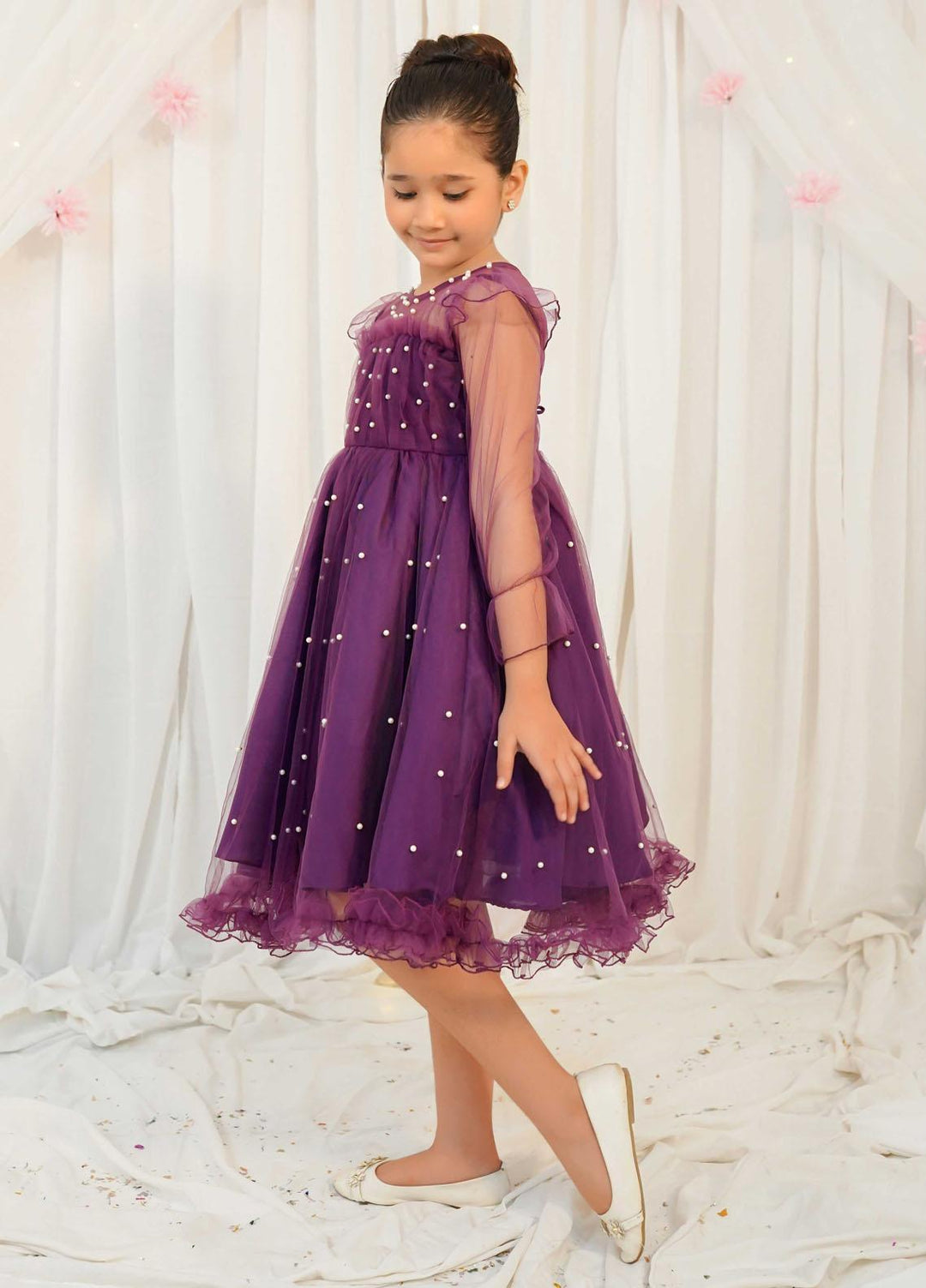 Modest Pret Fancy Net Frock Violet