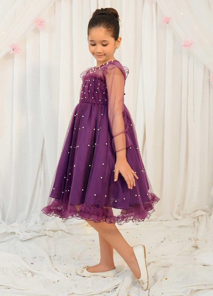 Modest Pret Fancy Net Frock Violet