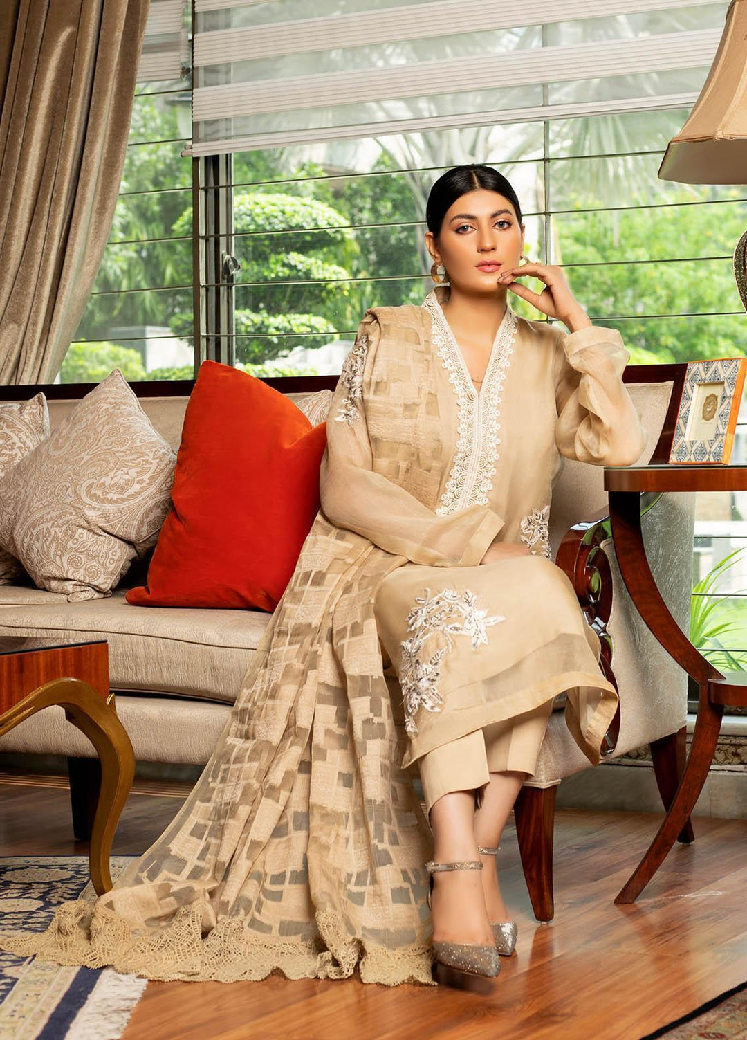 Faiza Aly Pret  Organza 3 Piece Suit FAY23TC Vanilla