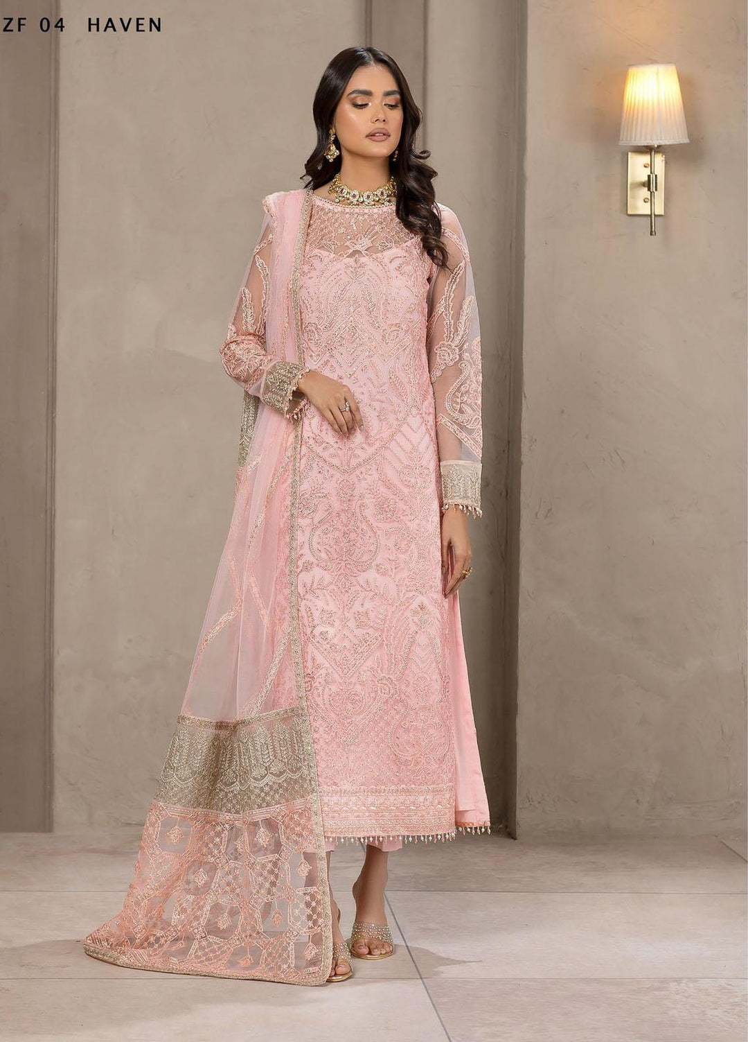 Zarif Unstitched Embroidered Net 3 Piece Suit ZR26UF Falak ZF-04-Haven - Festive Collection