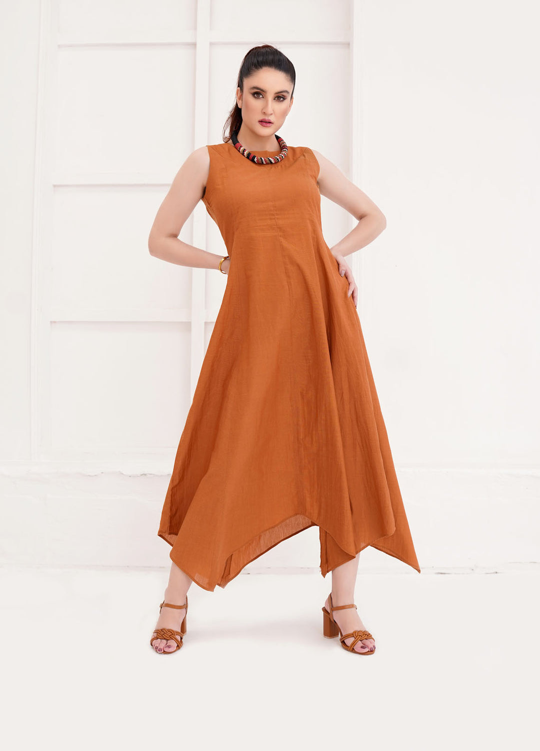 Farah Agha Pret Handwoven Solid Cotton Dress Lily