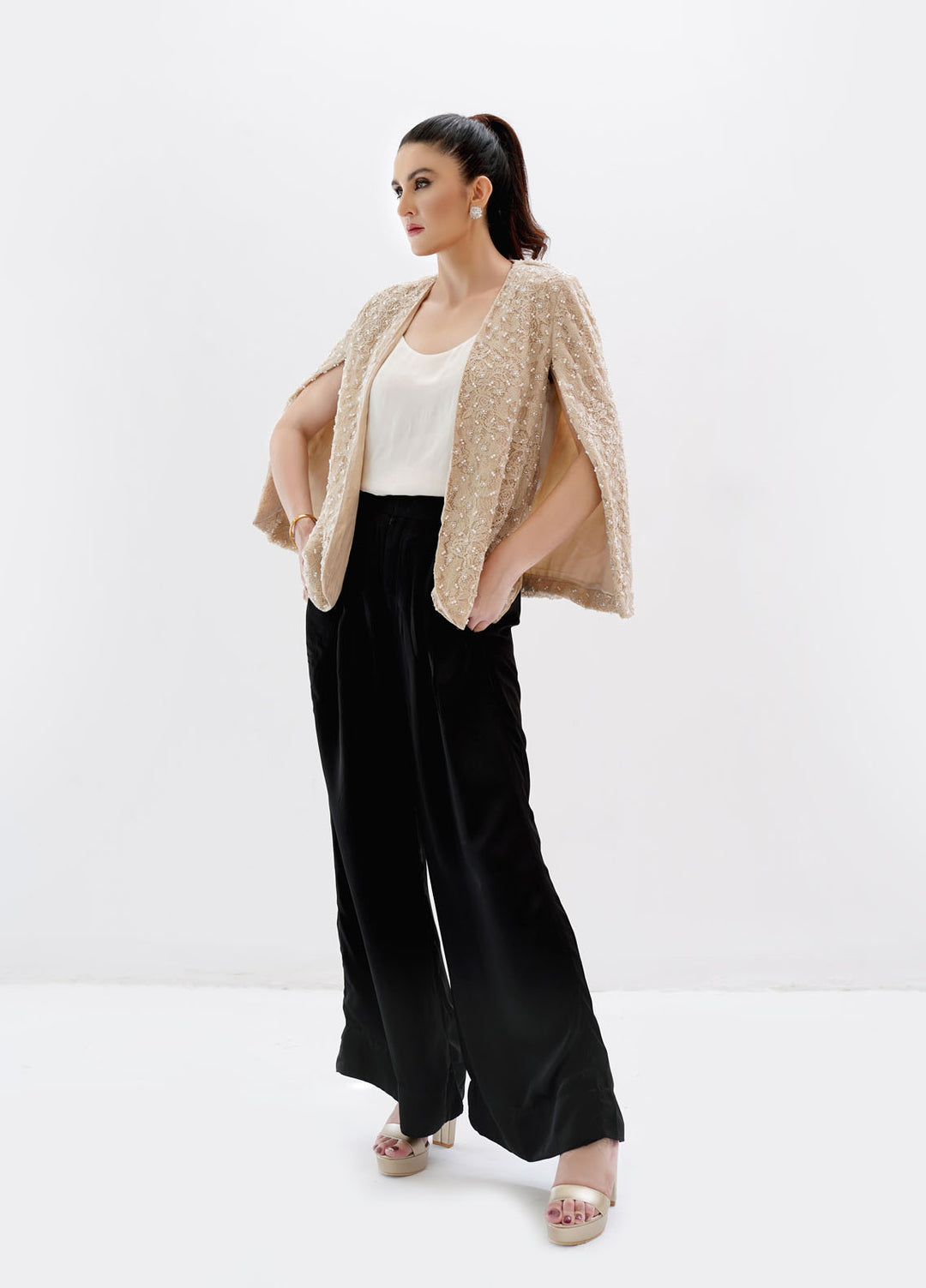 Farah Agha Pret Handwoven Solid Net 3 Piece Suit Solace