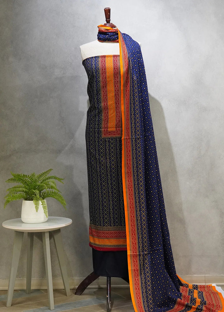 Farah N Faria By Bin Saeed Embroidered Lawn Suit Unstitched 3 Piece Blue BS24F - Summer Collection