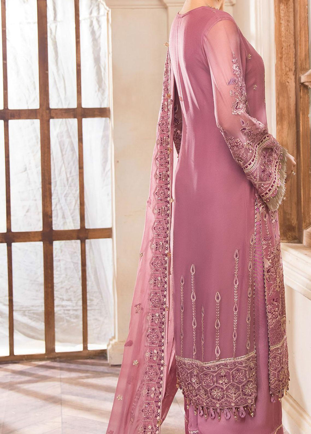 Farasha Embroidered Chiffon Suits Unstitched 3 Piece FSH22C 02 Tea Rose - Luxury Collection