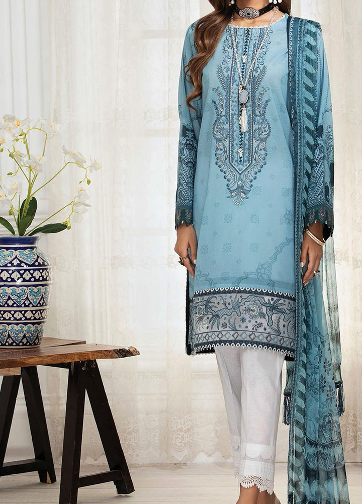 Farasha Embroidered Lawn Suits Unstitched 3 Piece FSH21-L3 07 Ocean Wave - Festive Collection