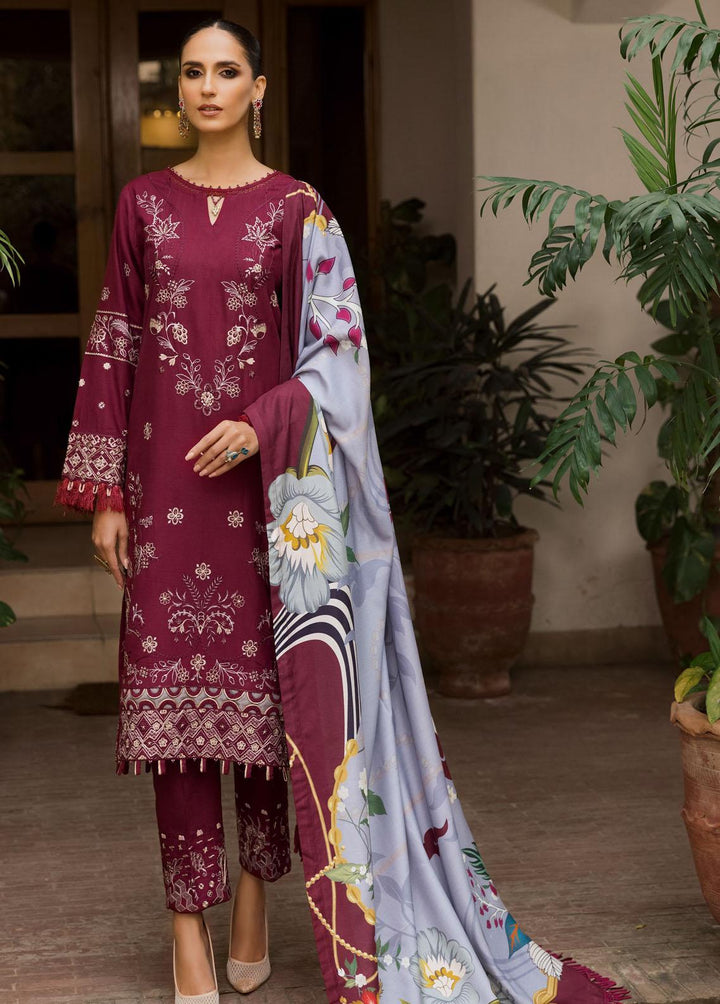Farasha Embroidered Khaddar Suits Unstitched 3 Piece FSH21K 06 Dark Mulberry - Winter Collection