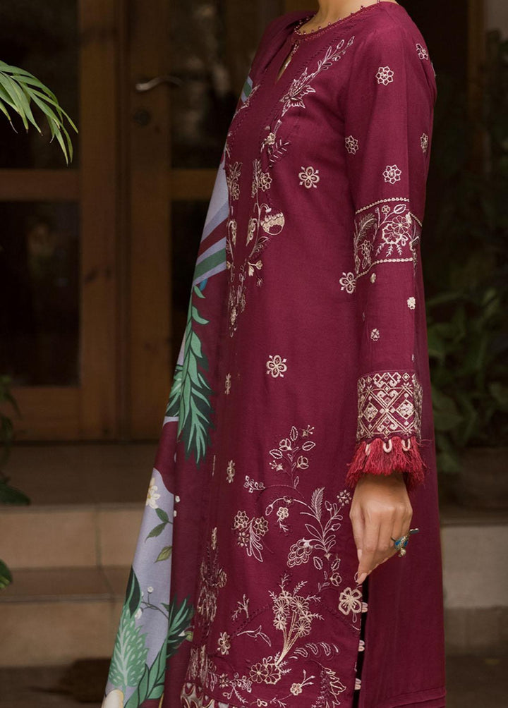 Farasha Embroidered Khaddar Suits Unstitched 3 Piece FSH21K 06 Dark Mulberry - Winter Collection