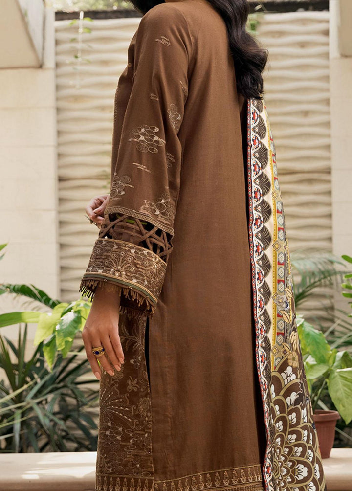 Farasha Embroidered Khaddar Suits Unstitched 3 Piece FSH21K 08 Brown Heather - Winter Collection