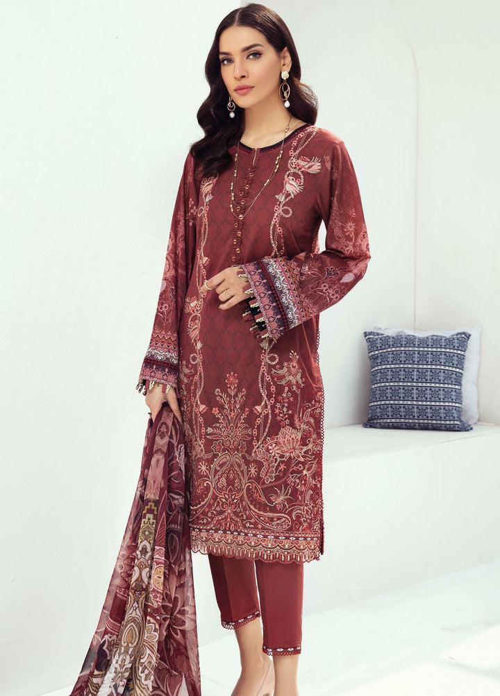 Farasha Embroidered Lawn Suits Unstitched 3 Piece FSH21L 03-PERSIAN RED - Summer Collection