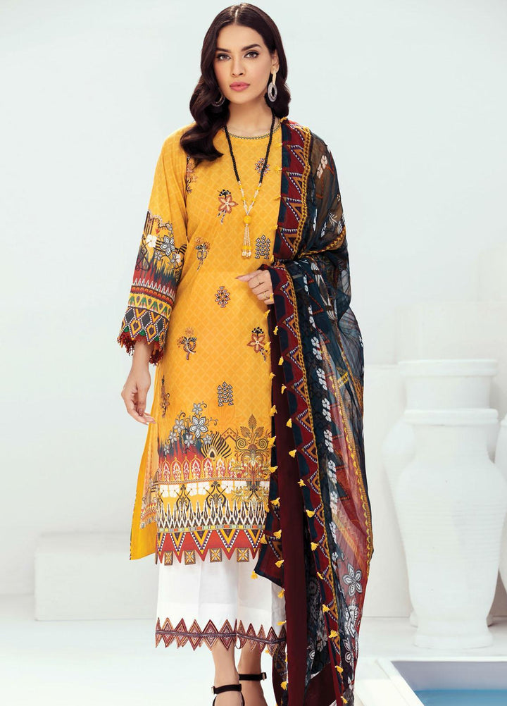 Farasha Embroidered Lawn Suits Unstitched 3 Piece FSH21L 09-MUSTARD MIST - Summer Collection