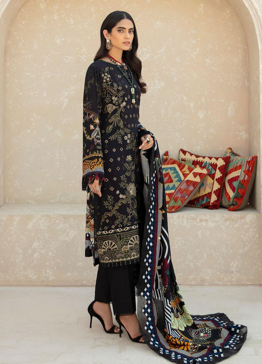 Farasha Embroidered Linen Suits Unstitched 3 Piece FSH21L 01-RAVEN - Winter Collection