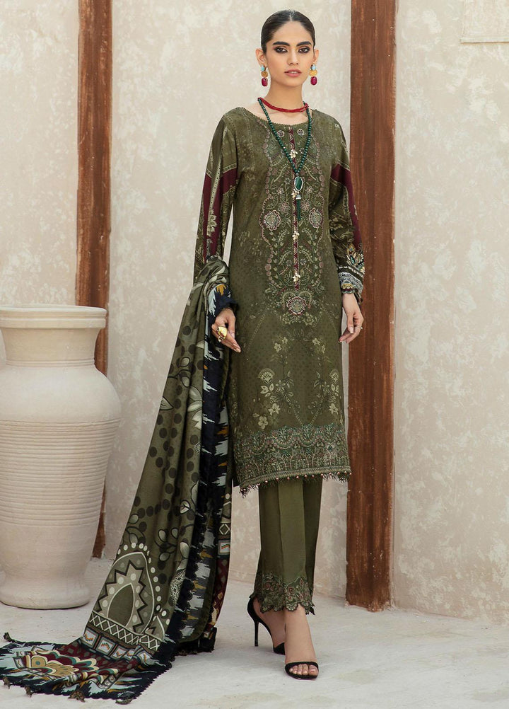 Farasha Embroidered Linen Suits Unstitched 3 Piece FSH21L 02-SEA WEED - Winter Collection