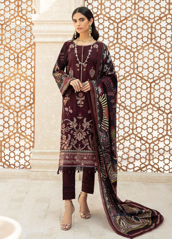 Farasha Embroidered Linen Suits Unstitched 3 Piece FSH21L 07-GARNET - Winter Collection