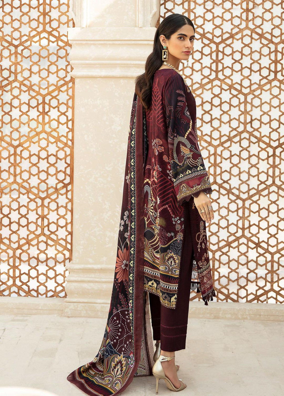 Farasha Embroidered Linen Suits Unstitched 3 Piece FSH21L 07-GARNET - Winter Collection