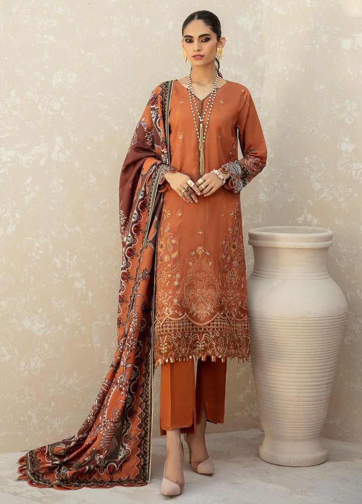 Farasha Embroidered Linen Suits Unstitched 3 Piece FSH21L 09-AMBER GOLD - Winter Collection
