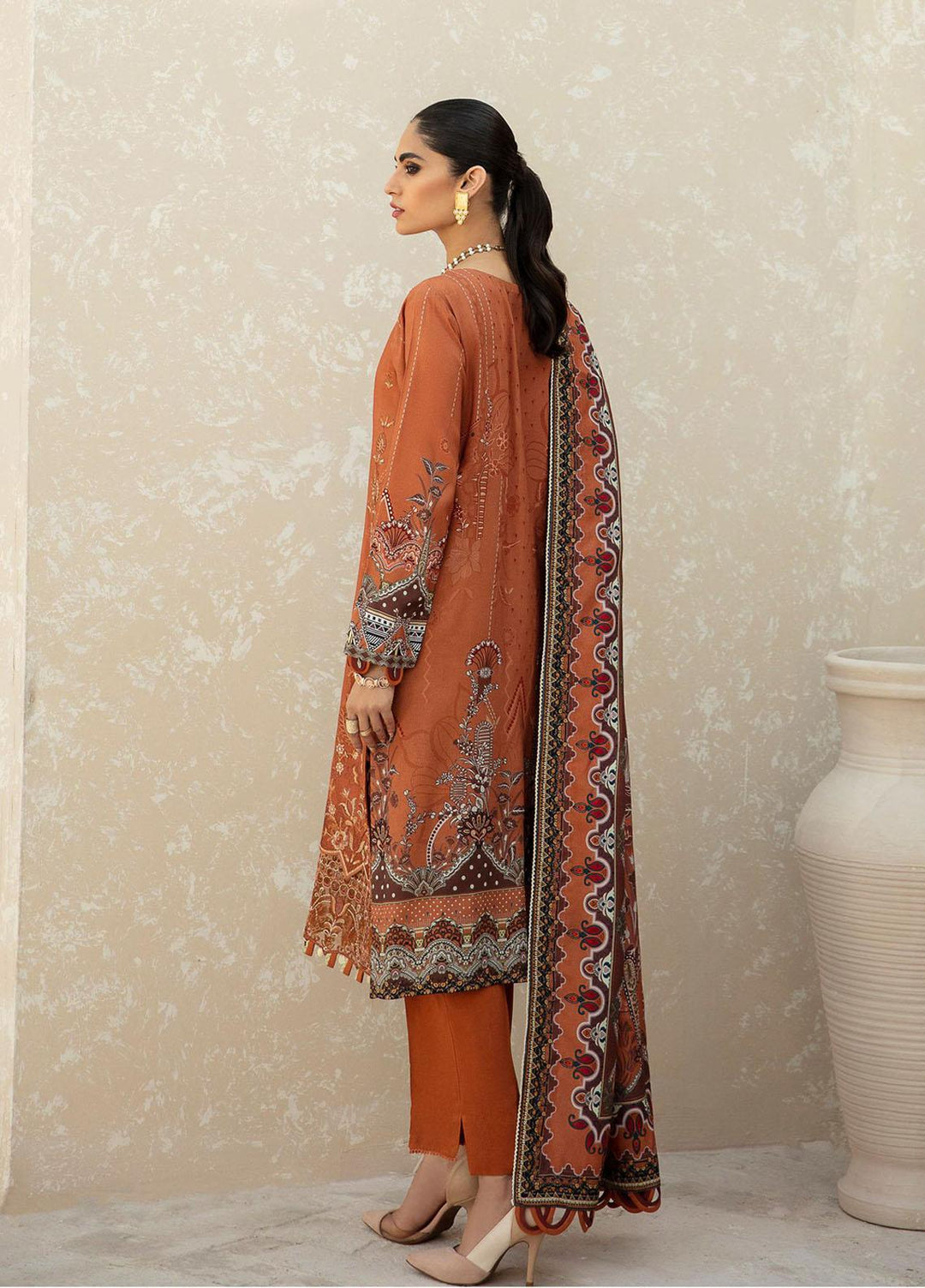 Farasha Embroidered Linen Suits Unstitched 3 Piece FSH21L 09-AMBER GOLD - Winter Collection