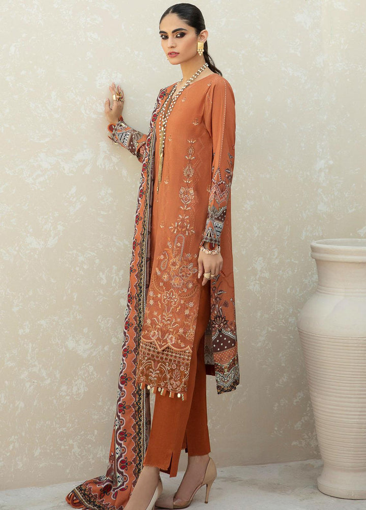 Farasha Embroidered Linen Suits Unstitched 3 Piece FSH21L 09-AMBER GOLD - Winter Collection