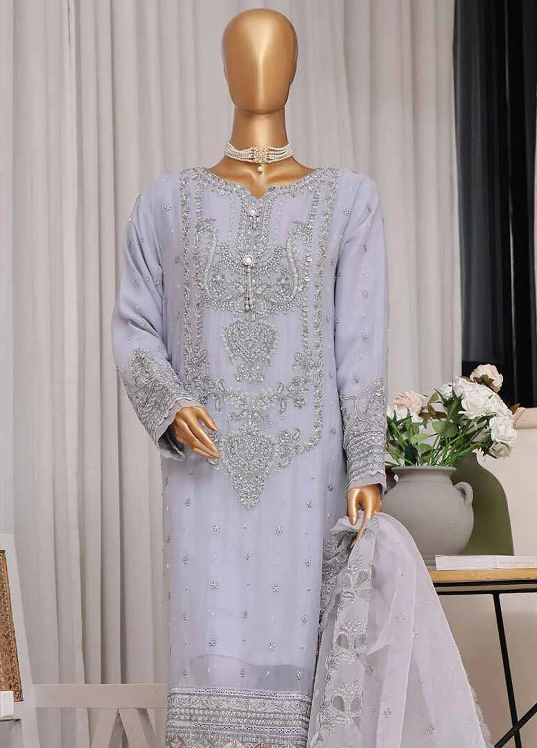 Fasaane By Hz Textiles Pret Embroidered Chiffon 3 Piece Suit HZK-172-Lavender