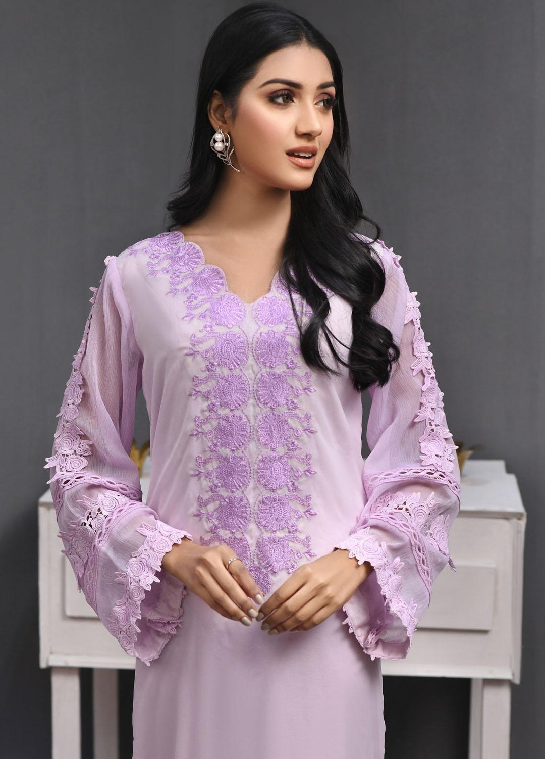 Fascino Embroidered Chiffon  Unstitched Kurties FN23DV Syrah - Festive Collection