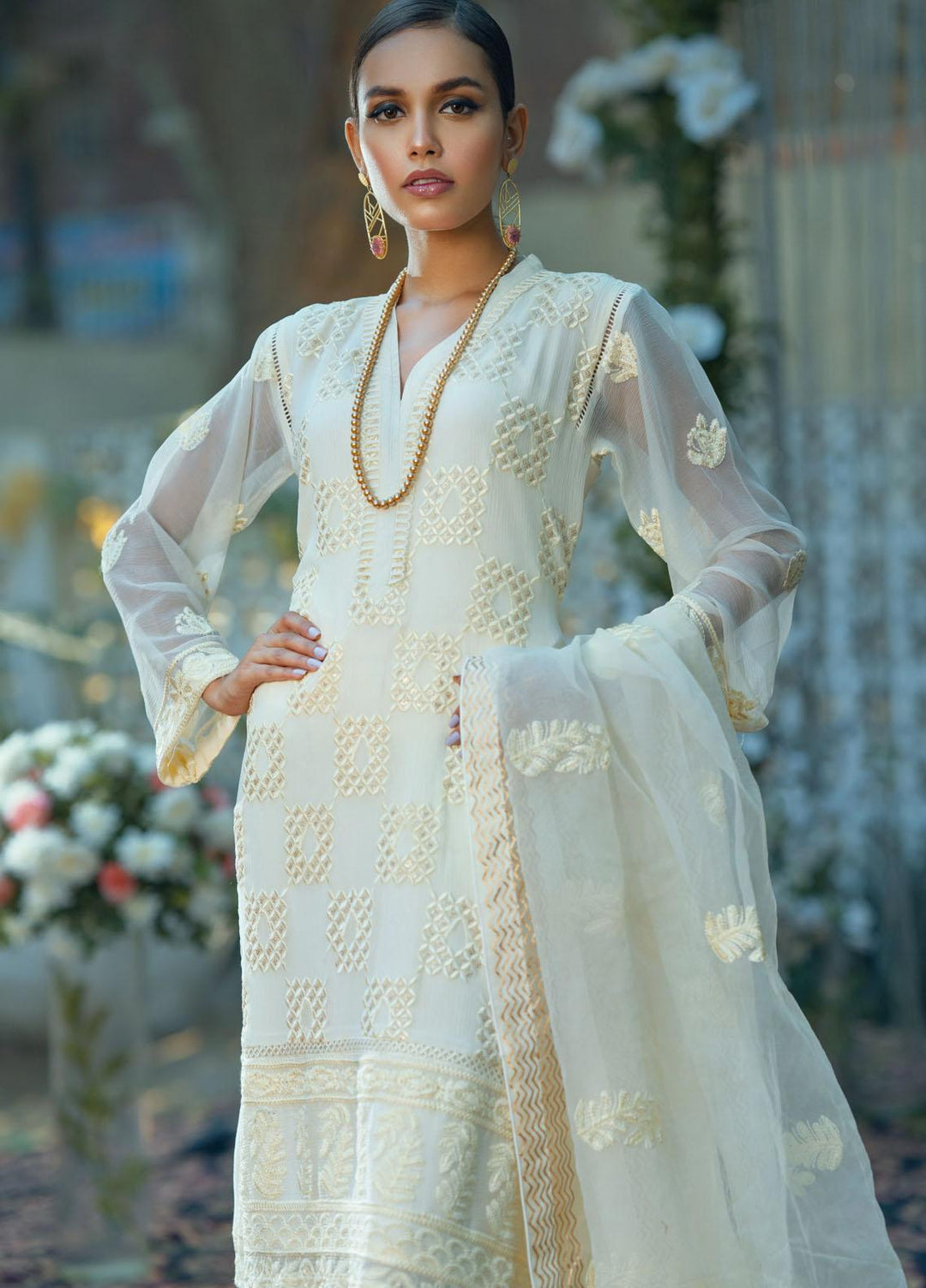 Fascino Embroidered Chiffon Suits Unstitched 3 Piece FN21LF Daisy - Luxury Collection