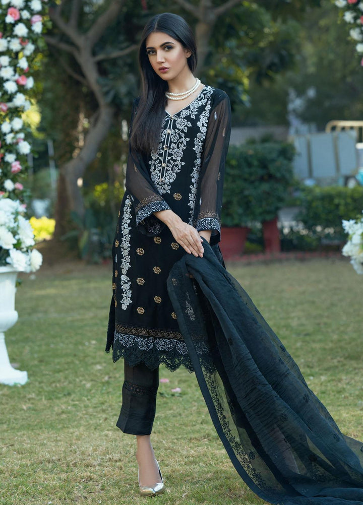 Fascino Embroidered Chiffon Suits Unstitched 3 Piece FN21LF Black Dahlia - Luxury Collection