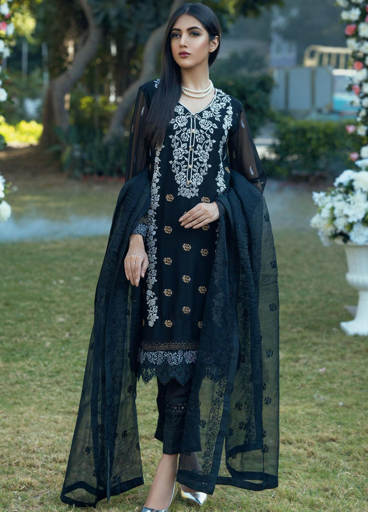 Fascino Embroidered Chiffon Suits Unstitched 3 Piece FN21LF Black Dahlia - Luxury Collection