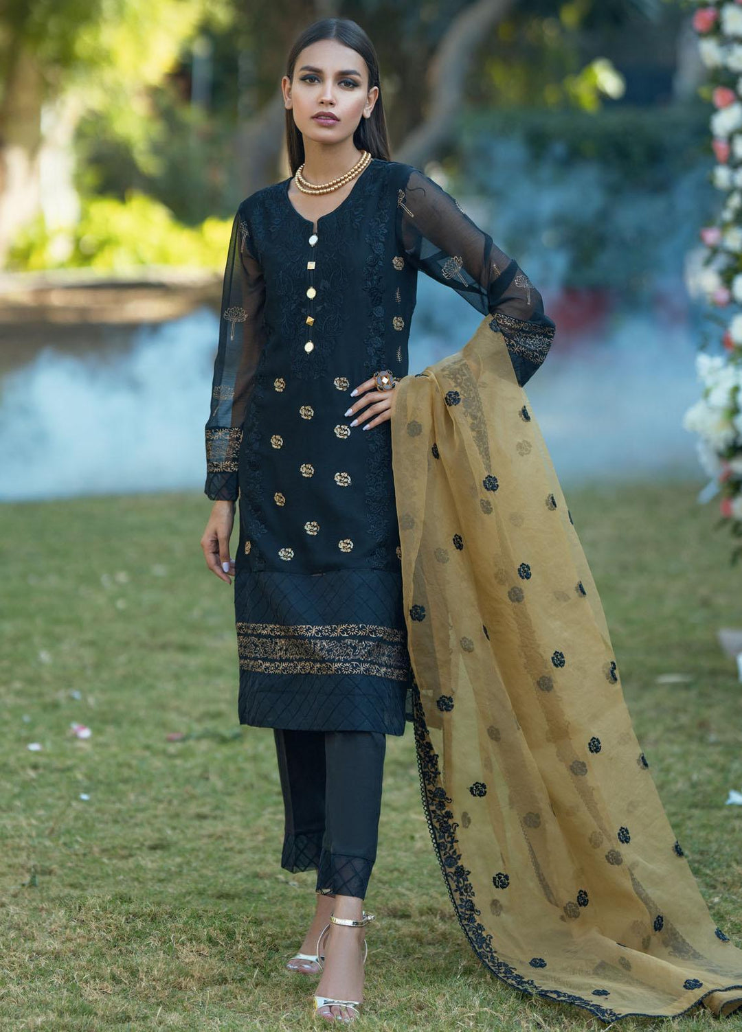 Fascino Embroidered Chiffon Suits Unstitched 3 Piece FN21LF Pansy - Luxury Collection