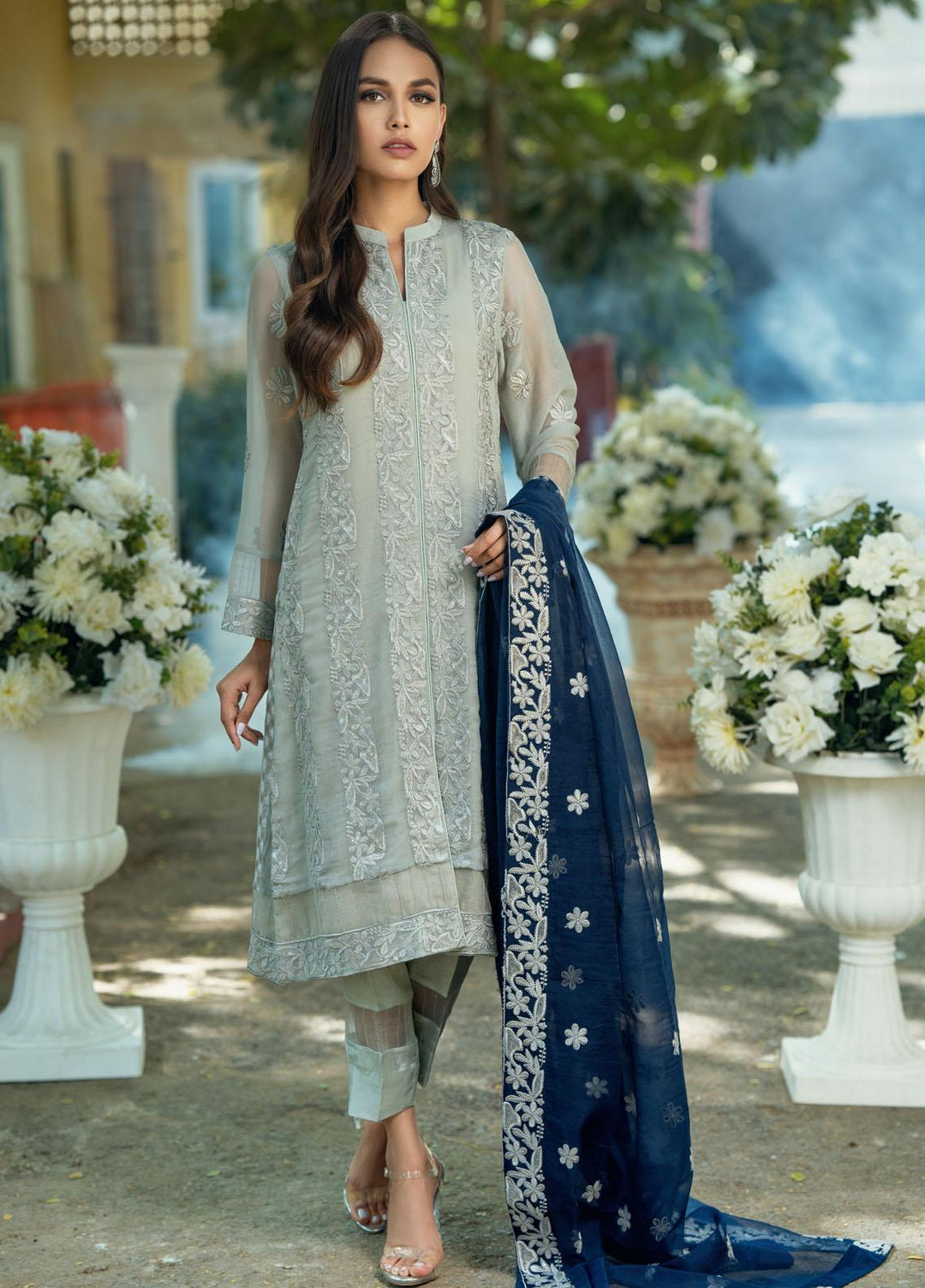 Fascino Embroidered Chiffon Suits Unstitched 3 Piece FN21LF Iberis - Luxury Collection