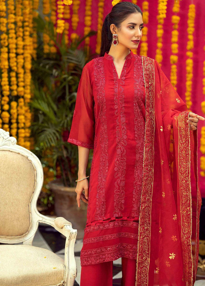 LA FLORA by Fascino Embroidered Chiffon Suits Unstitched 4 Piece FN22-LF4 Poppy - Luxury Collection