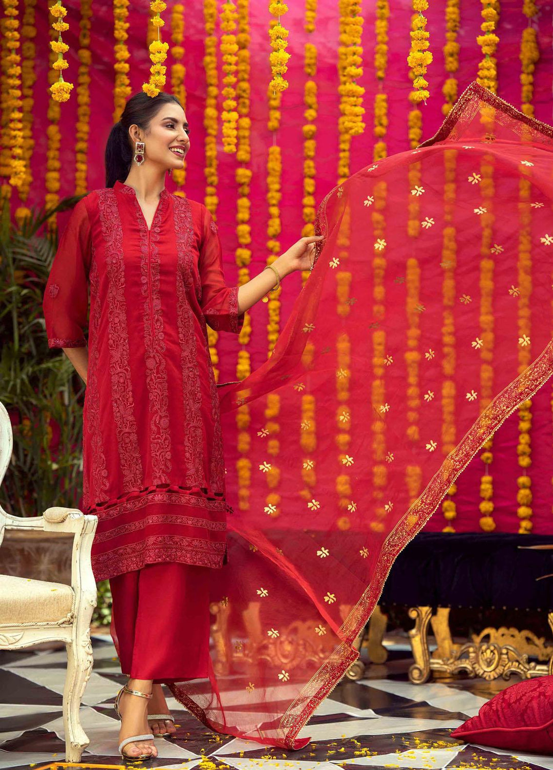 LA FLORA by Fascino Embroidered Chiffon Suits Unstitched 4 Piece FN22-LF4 Poppy - Luxury Collection