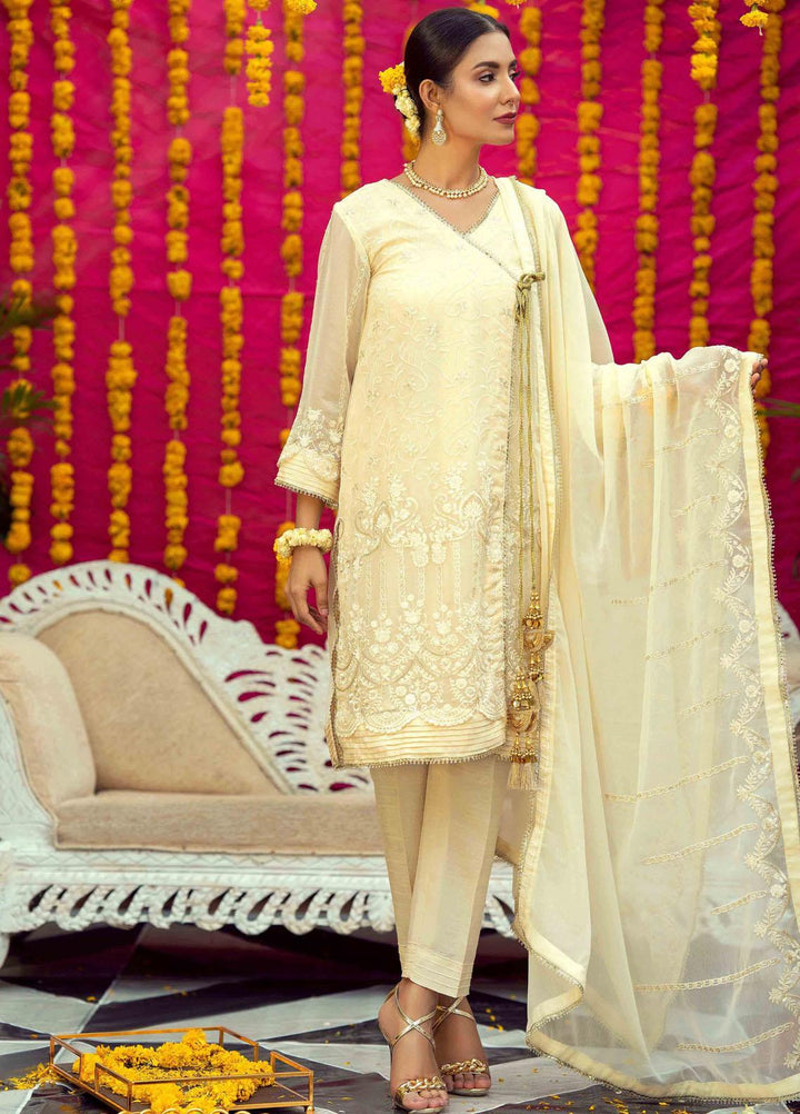 LA FLORA by Fascino Embroidered Chiffon Suits Unstitched 4 Piece FN22-LF4 Water Lily - Luxury Collection