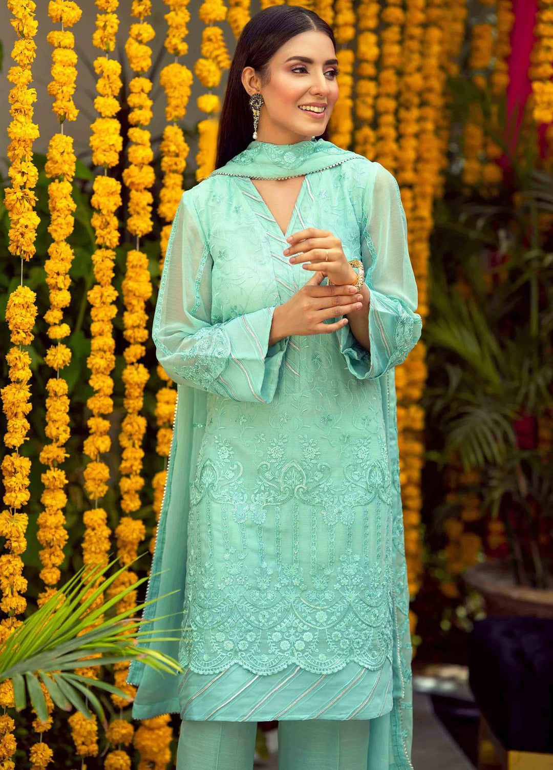 LA FLORA by Fascino Embroidered Chiffon Suits Unstitched 4 Piece FN22-LF4 Wind Flower - Luxury Collection