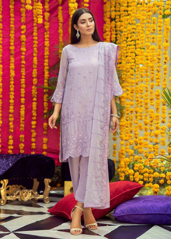 LA FLORA by Fascino Embroidered Chiffon Suits Unstitched 4 Piece FN22-LF4 Periwinkle - Luxury Collection