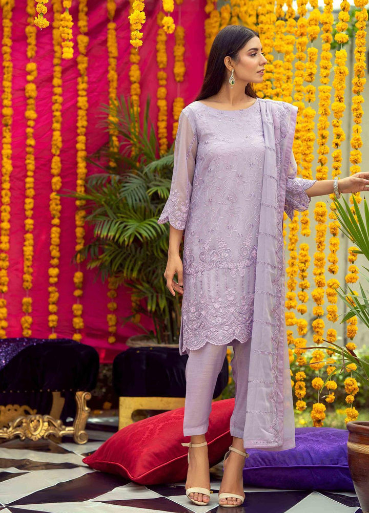 LA FLORA by Fascino Embroidered Chiffon Suits Unstitched 4 Piece FN22-LF4 Periwinkle - Luxury Collection