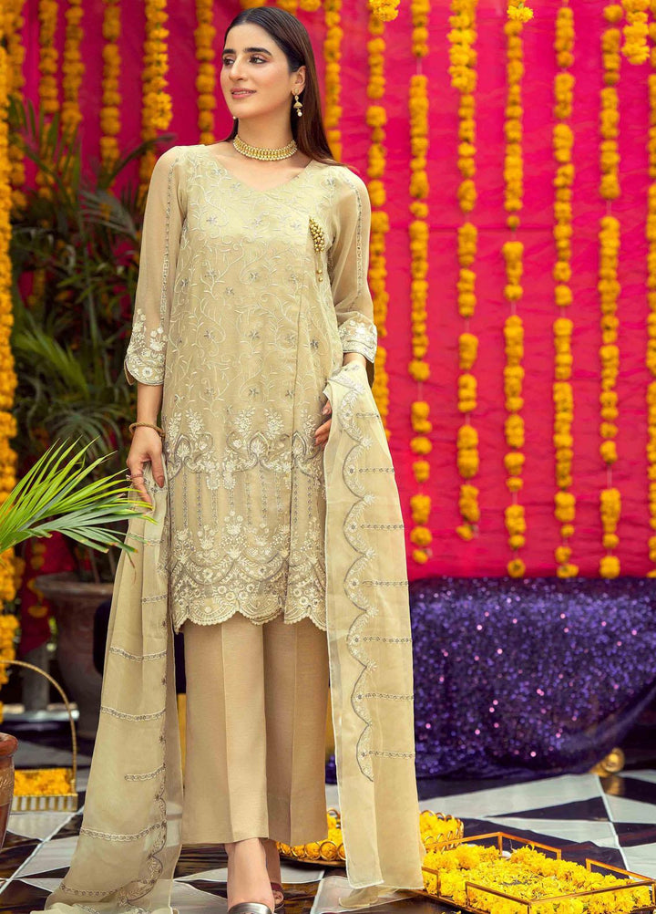 LA FLORA by Fascino Embroidered Chiffon Suits Unstitched 4 Piece FN22-LF4 Quicksand - Luxury Collection