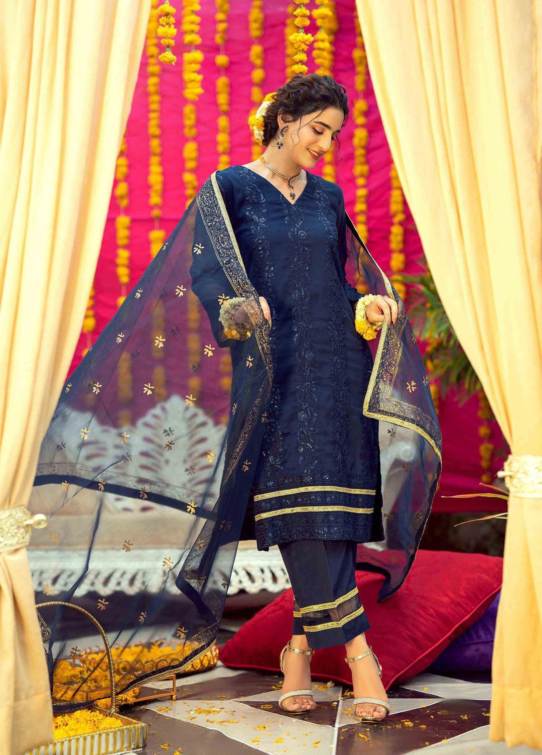 LA FLORA by Fascino Embroidered Chiffon Suits Unstitched 4 Piece FN22-LF4 Mokara - Luxury Collection