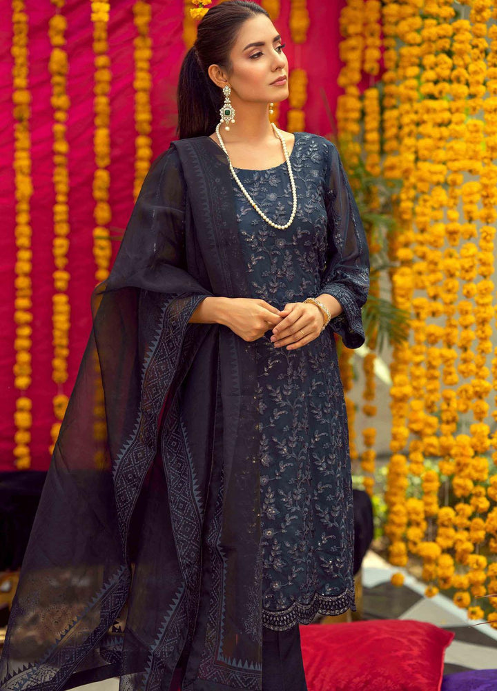 LA FLORA by Fascino Embroidered Chiffon Suits Unstitched 4 Piece FN22-LF4 Dusty Miller - Luxury Collection