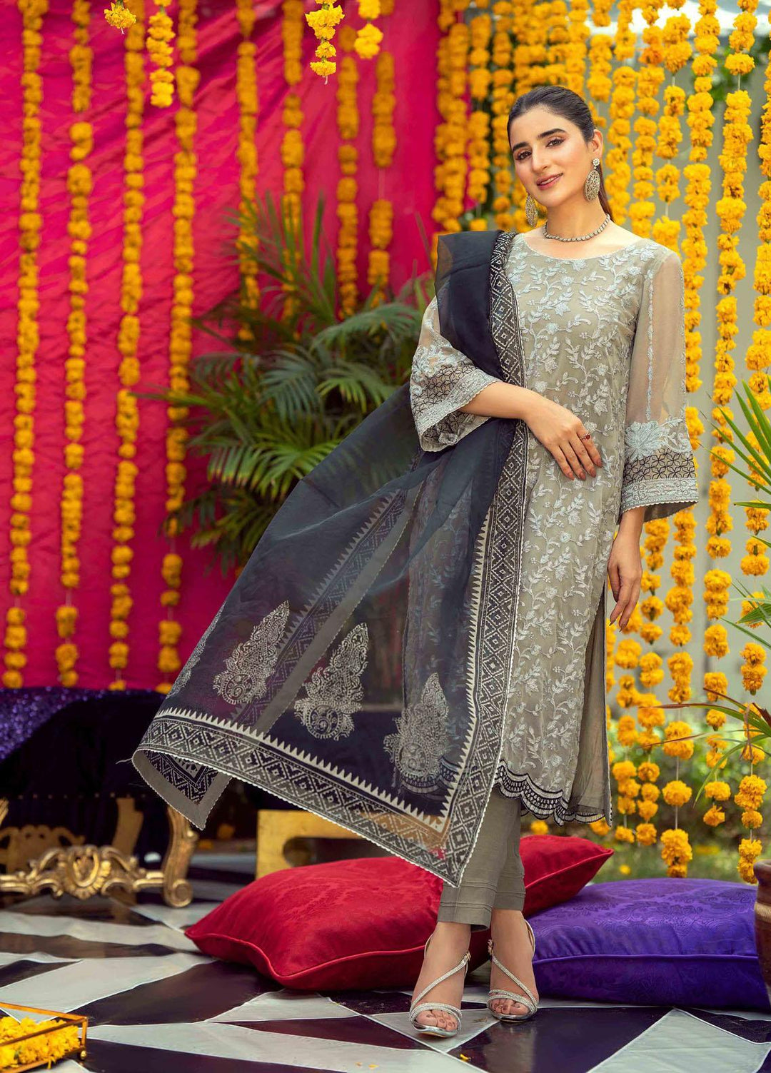 LA FLORA by Fascino Embroidered Chiffon Suits Unstitched 4 Piece FN22-LF4 Baby Breath - Luxury Collection