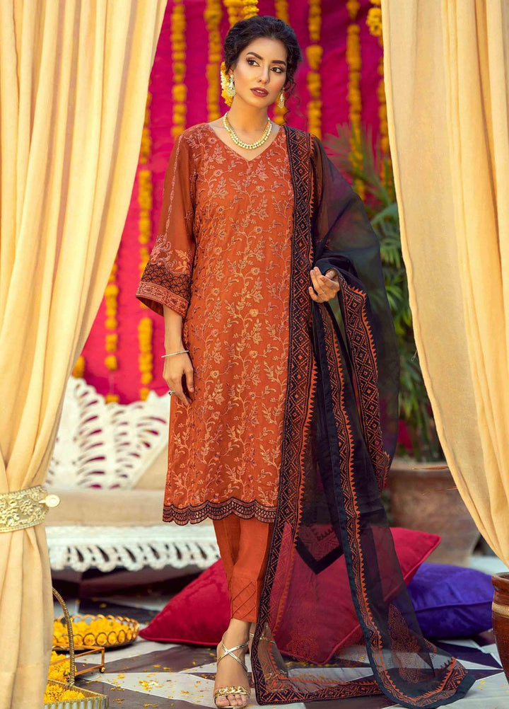 LA FLORA by Fascino Embroidered Chiffon Suits Unstitched 4 Piece FN22-LF4 Cappuccino - Luxury Collection