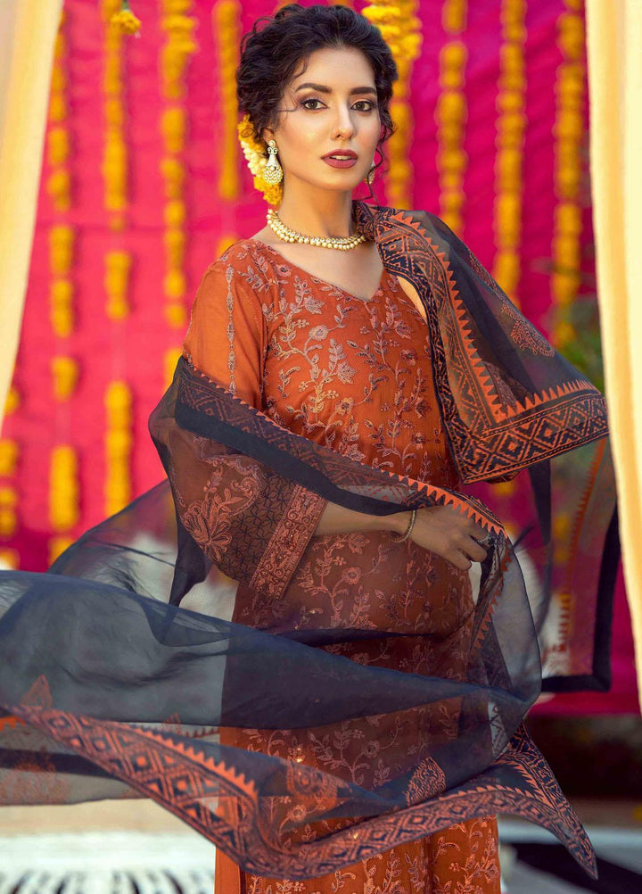 LA FLORA by Fascino Embroidered Chiffon Suits Unstitched 4 Piece FN22-LF4 Cappuccino - Luxury Collection