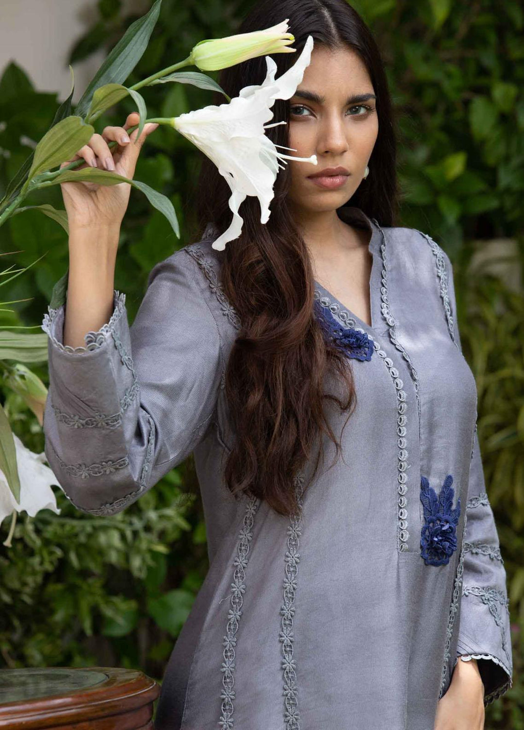 Fascino Luxury Pret  Cotton Net Shirt FN21ES SMOKE