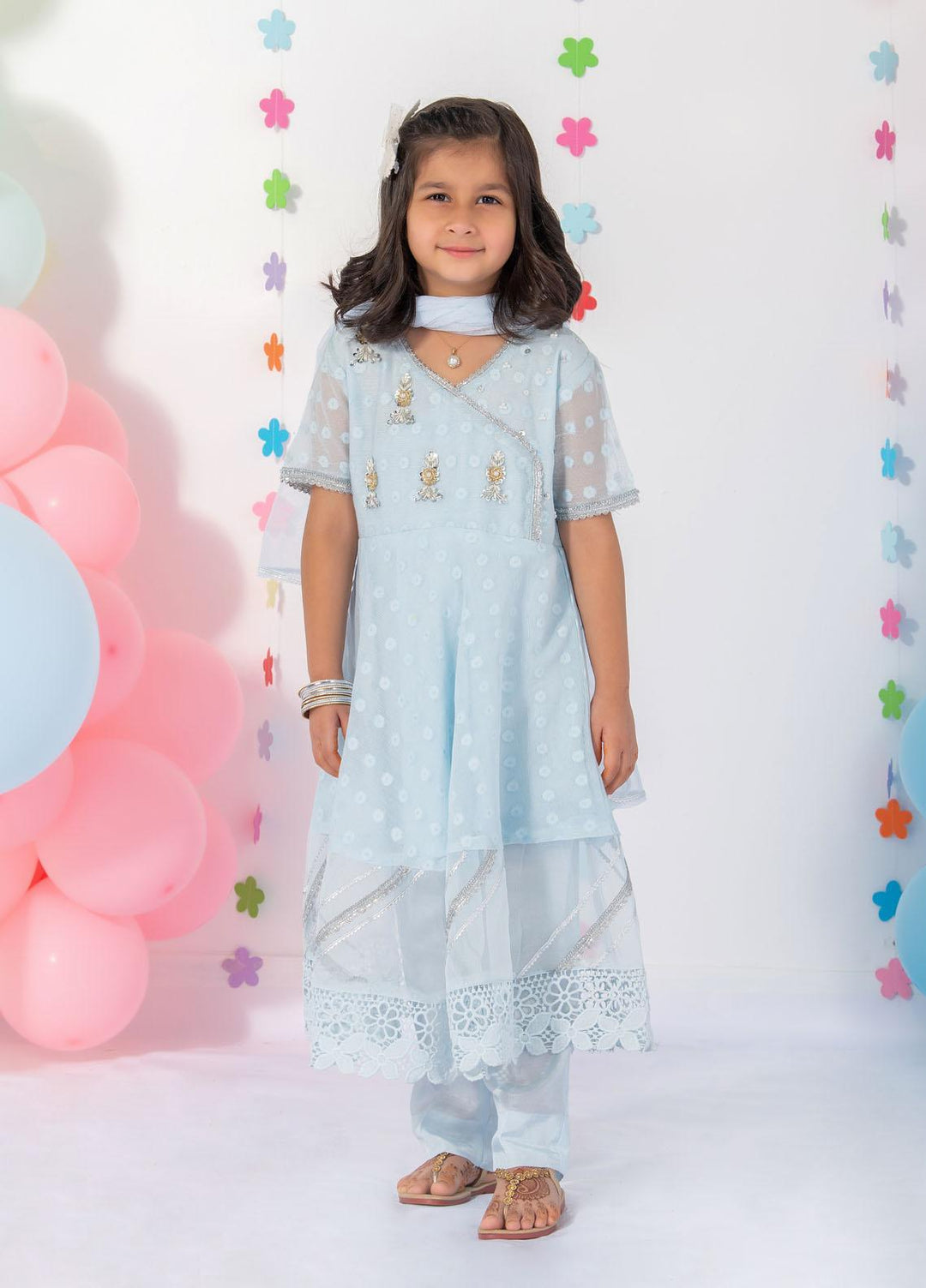 Fatima Khan Khaadi Net Fancy Girls 2 Piece Suit -  4906 OLAF BLUE