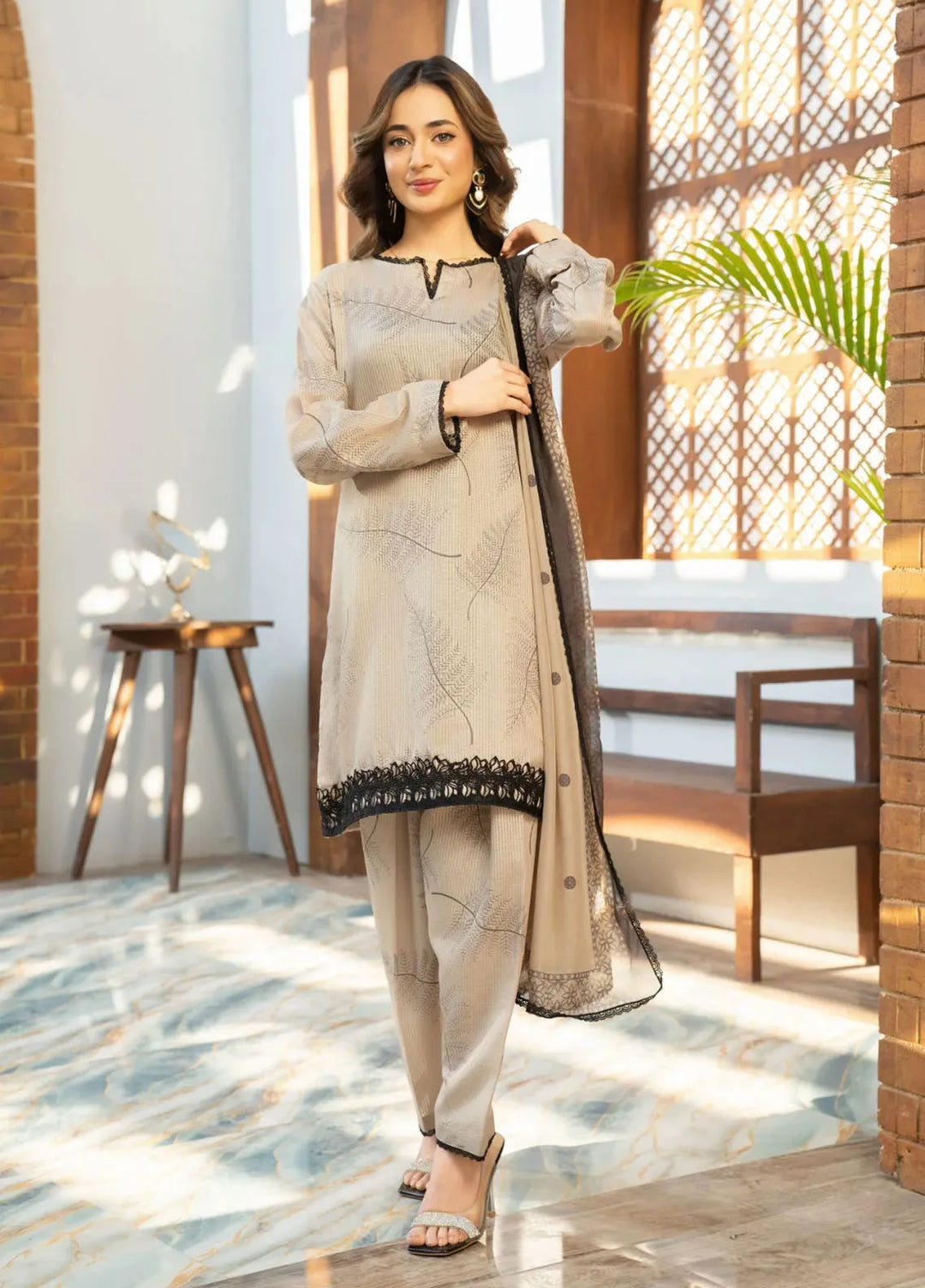 Fiona by Panache Apparel Pret Embroidered Cambric Lawn 3 Piece Suit Dune