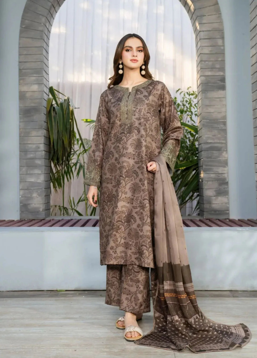 Fiona by Panache Apparel Pret Embroidered Cambric Lawn 3 Piece Suit Fawn