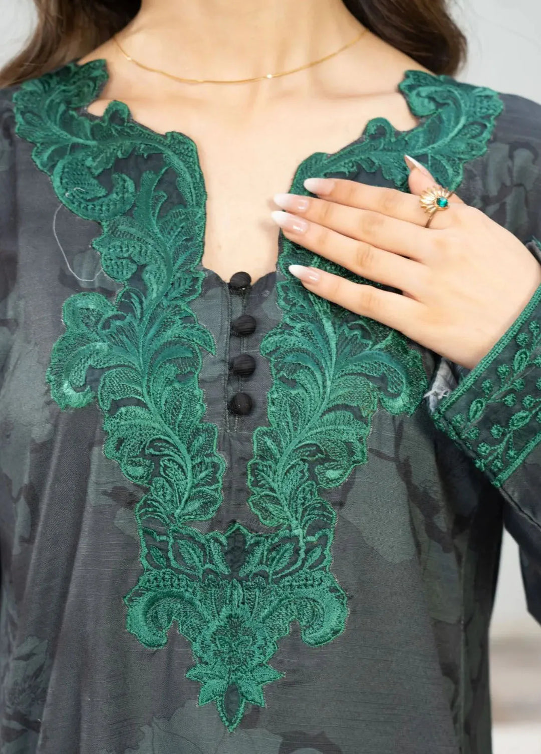 Fiona by Panache Apparel Pret Embroidered Cambric Lawn 3 Piece Suit Moss